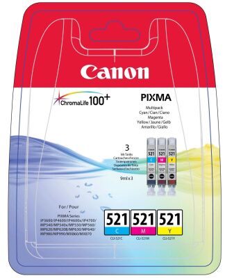 Canon CLI-521 Cyan-Magenta-Yellow Mavi-Kırmızı-Sarı 3'lü Multipack Mürekkep Kartuş - 1