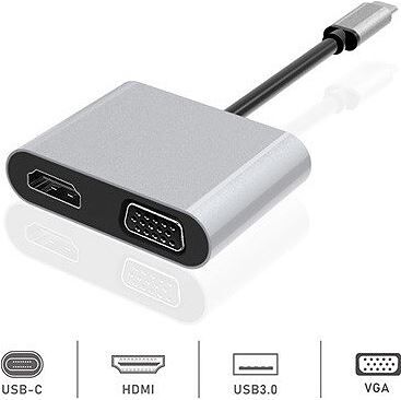 Dexim Dhu0004 Premium 4 in 1 USB-Typ-c HDMI VGA Hub for iPad Pro, Macbook, PC, Laptop - 1