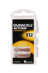 Duracell 312 Numara Düğme Kulaklık Pili İşitme Cihazı İçin 6'lı Paket - DURACELL