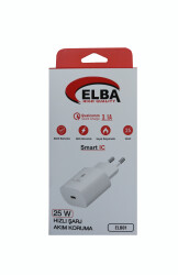 Elba ELB01-25WPD Beyaz 25W Şarj Kafa Type USB-C PD3.0-QC4.0(Akım Koruma-Hızlı Şarj-Isıya Dayanıklı) - 1