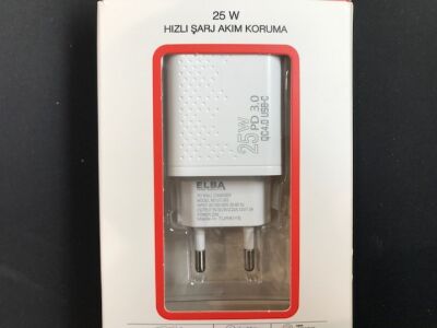 Elba ELB01-25WPD Beyaz 25W Şarj Kafa Type USB-C PD3.0-QC4.0(Akım Koruma-Hızlı Şarj-Isıya Dayanıklı) - 2