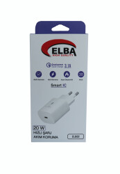 Elba ELB02-20WPD Beyaz 20W USB-C Şarj Kafa PD 3.0-QC4.0(Akıllı Koruma-Hızlı Şarj-Isıya Dayanıklı) - ELBA