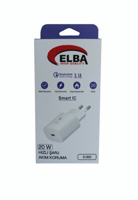Elba ELB02-20WPD Beyaz 20W USB-C Şarj Kafa PD 3.0-QC4.0(Akıllı Koruma-Hızlı Şarj-Isıya Dayanıklı) - 1