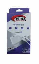 Elba ELB06-USB-25WTypc Beyaz Usb 25W Şarj Kafa+1Mt Usb Type-c Kablo QC4.0 (Akım Koruma-Hızlı Şarj) - 1