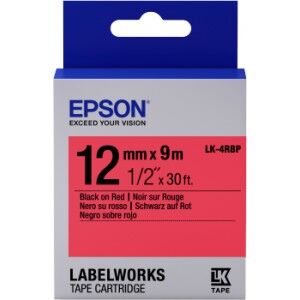 Epson LK-4RBP Pastel Kırmızı Üzeri Siyah 12MM 9Metre Etiket - 1