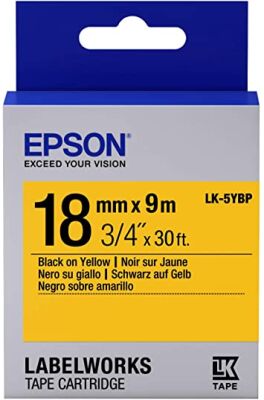 Epson LK-5YBP Pastel Siyahı Üzeri Sarı 18mm 9metre Etiket - 1