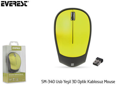 Everest SM-340 Usb Yeşil 3D Optik Kablosuz Mouse - 1