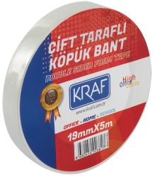 KRAF ÇİFT TARAFLI KÖPÜK BANT 19MMX5M 5019G - Kraf