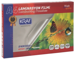 KRAF LAMİNASYON FİLMİ PARLAK A4 125 Mic. 100 LÜ 2124 - Kraf