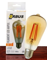 Orbus Orb-St6w 6w Sarı Işık E27 A60 540lm 15.000 Saat Fılamnet Led Ampul - ORBUS