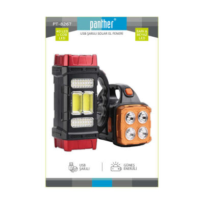PANTHER PT-8267 USB ŞARJLI SOLAR EL FENERİ - 2