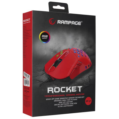 Rampage SMX-R66 ROCKET Ultra Hafif Kırmızı RGB Ledli 12000dpi Gaming Oyuncu Mouse - 2