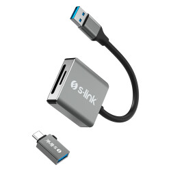 S-link SL-CR21 TypeC ve USB3.0 SD-Micro SD 110M-S Hızlı 2 in 1 Metal Kart Okuyucu - 1