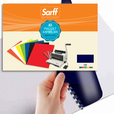 SARFF A3 OPAK LACİVERT PVC CİLT KAPAKLARI - 100ADET - 3