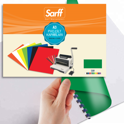 SARFF A3 OPAK YEŞİL PVC CİLT KAPAKLARI - 100ADET - 2