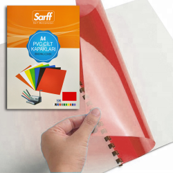 SARFF A4 ŞEFFAF KIRMIZI PVC CİLT KAPAKLARI - 100ADET - SARFF