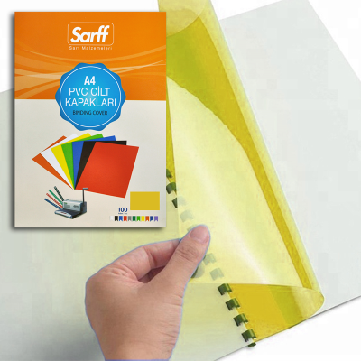 SARFF A4 ŞEFFAF SARI PVC CİLT KAPAKLARI - 100ADET - 1